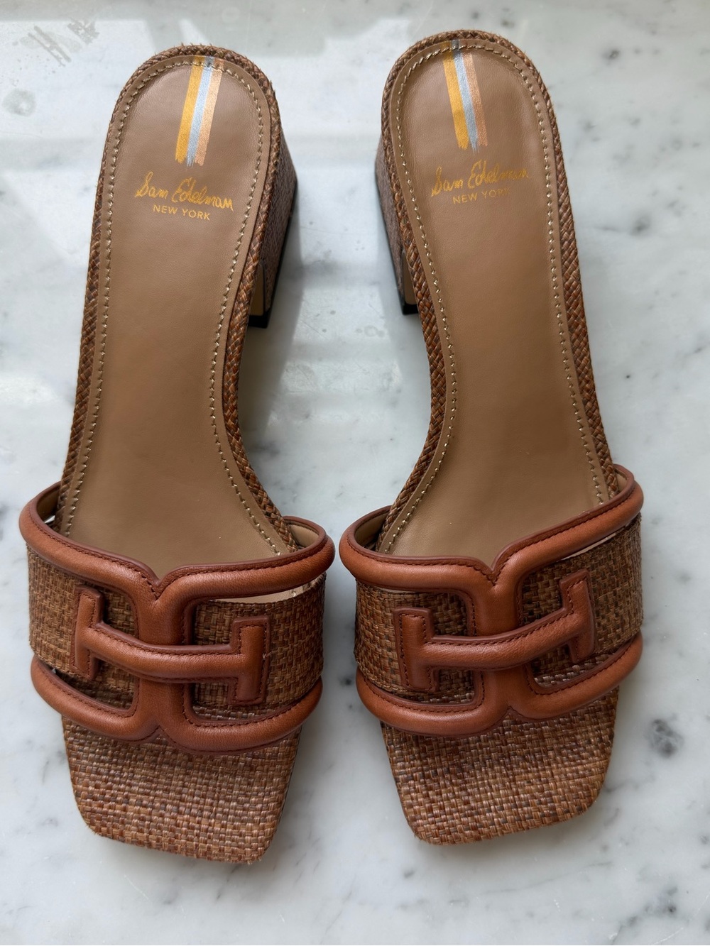 Sam Edelman Waylon Woven Slide Sandal Cognac Brown 7.5 excellent Retail $140